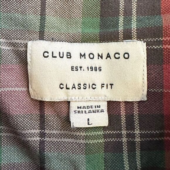 Club Monaco Classic Fit Long Sleeve Orange-Green-Tan Plaid Shirt Size Large - Picture 2 of 7